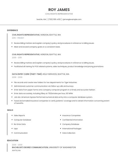 Civil Rights Representative Resume