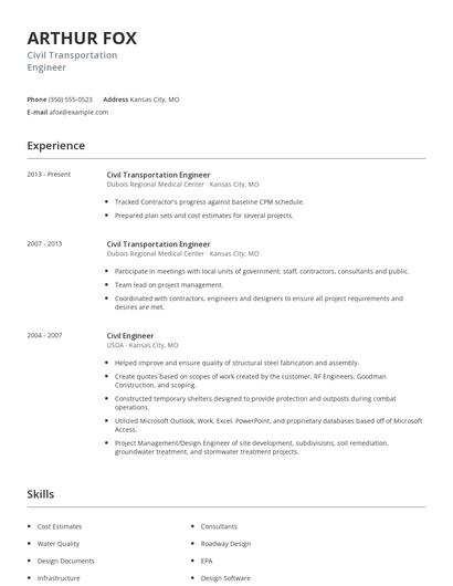 Civil Transportation Engineer Resume