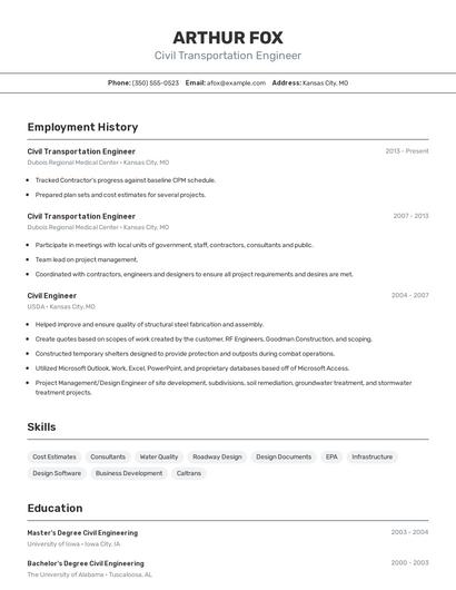 Civil Transportation Engineer Resume