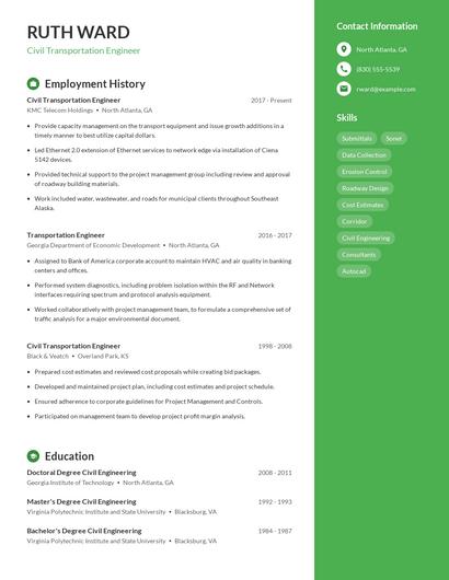 Civil Transportation Engineer Resume
