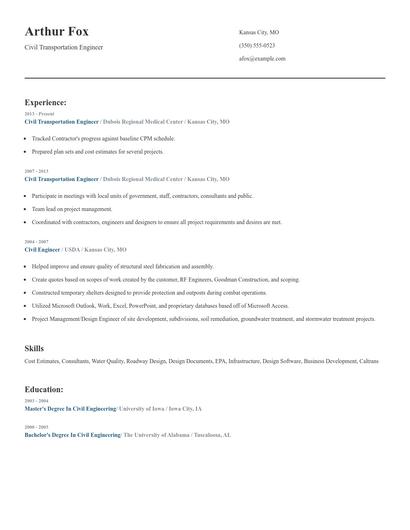 Civil Transportation Engineer Resume