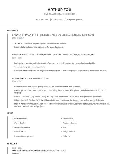 Civil Transportation Engineer Resume