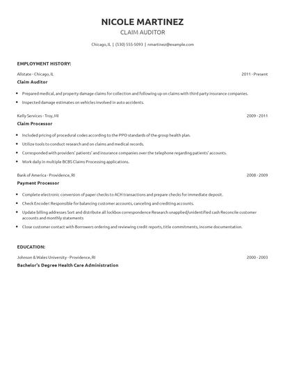 Claim Auditor Resume