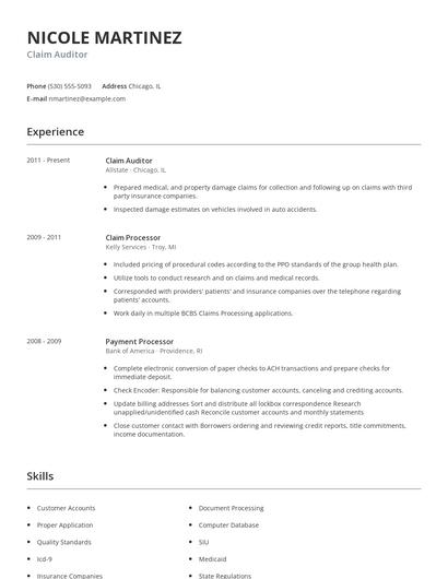 Claim Auditor Resume