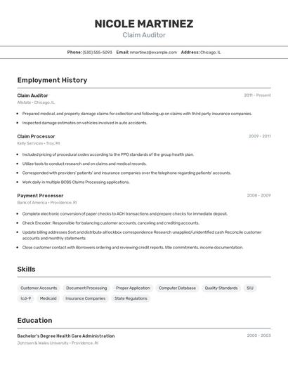 Claim Auditor Resume