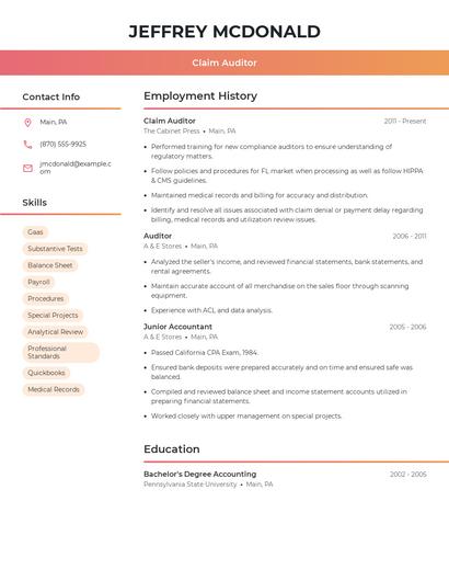 Claim Auditor Resume