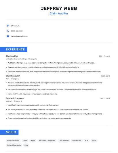 Claim Auditor Resume