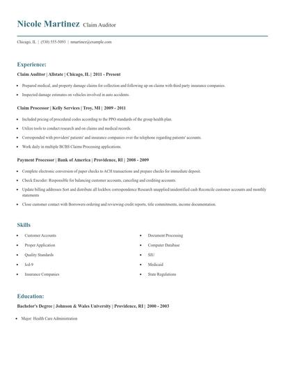 Claim Auditor Resume