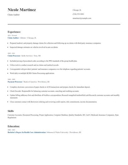 Claim Auditor Resume
