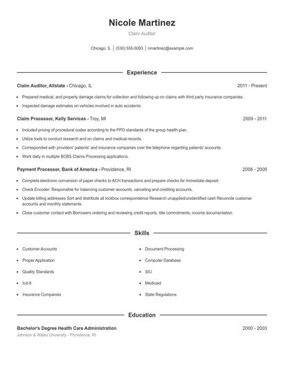 Claim Auditor Resume