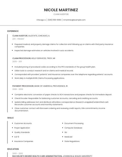 Claim Auditor Resume