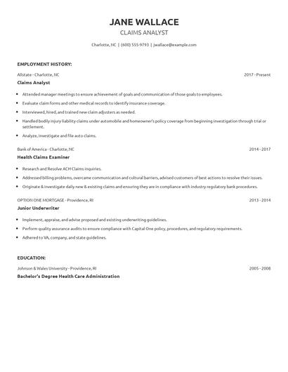 Claims Analyst Resume