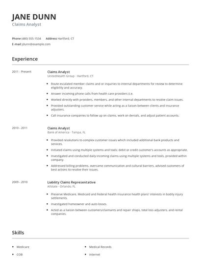 Claims Analyst Resume