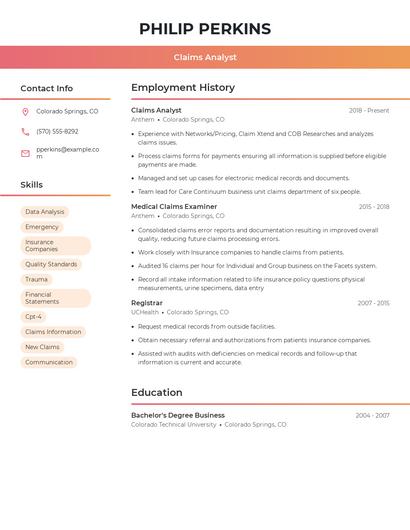 Claims Analyst Resume