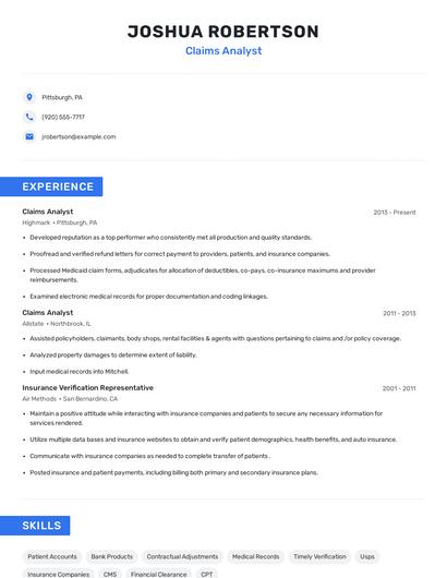 Claims Analyst Resume