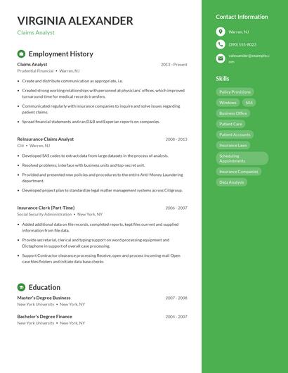 Claims Analyst Resume