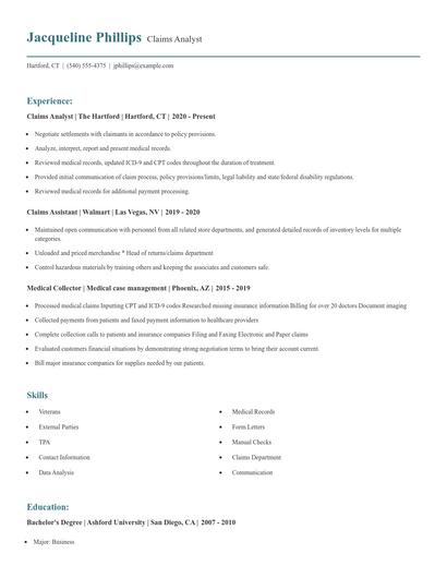 Claims Analyst Resume