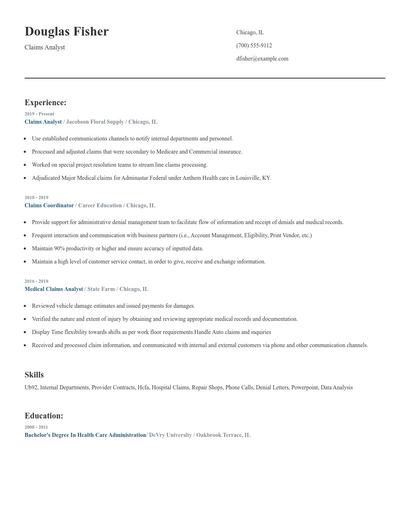 Claims Analyst Resume