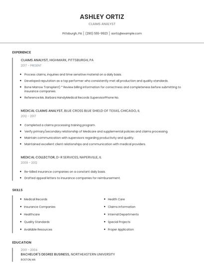 Claims Analyst Resume