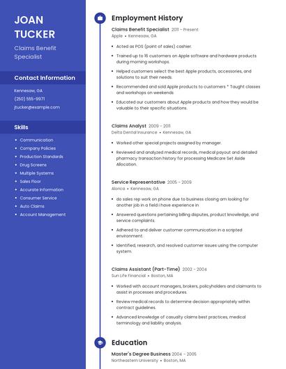 Claims Benefit Specialist Resume