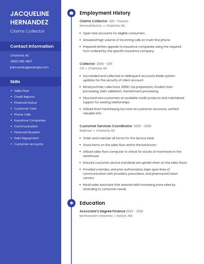 Claims Collector Resume