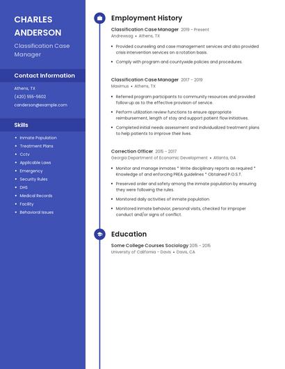 Classification Case Manager Resume