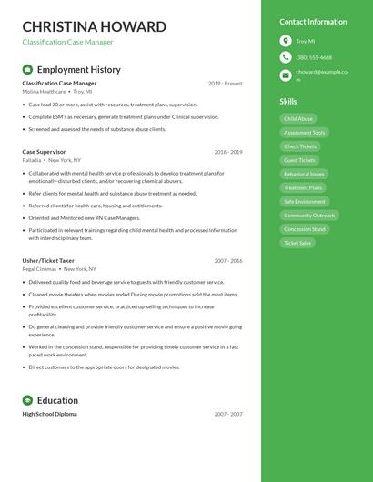 Classification Case Manager Resume