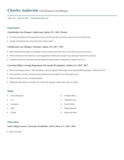Classification Case Manager Resume