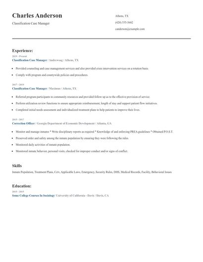 Classification Case Manager Resume