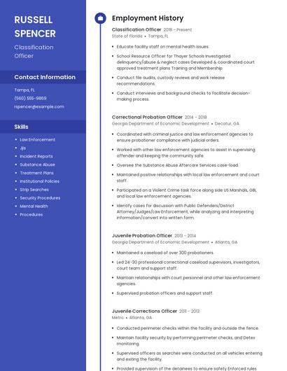 Classification Officer Resume