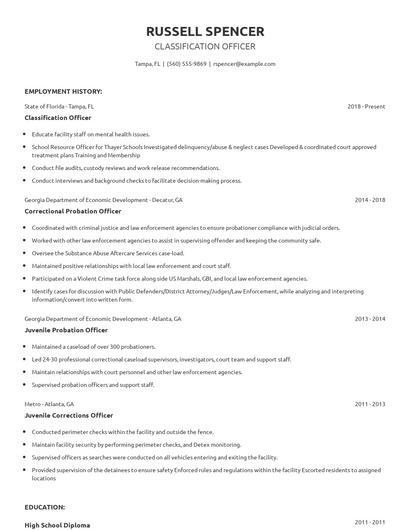 Classification Officer Resume