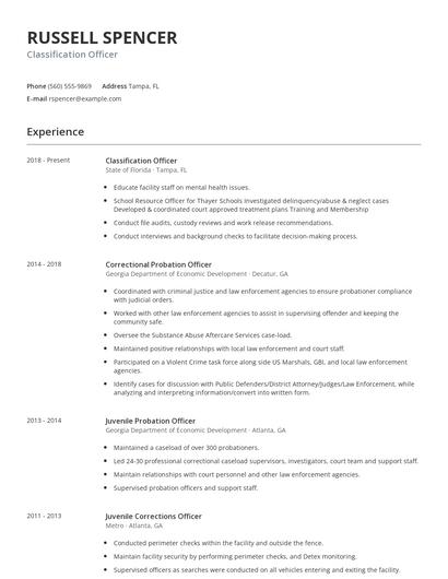 Classification Officer Resume