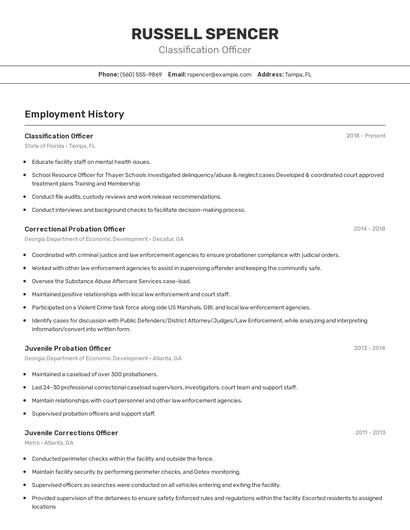 Classification Officer Resume