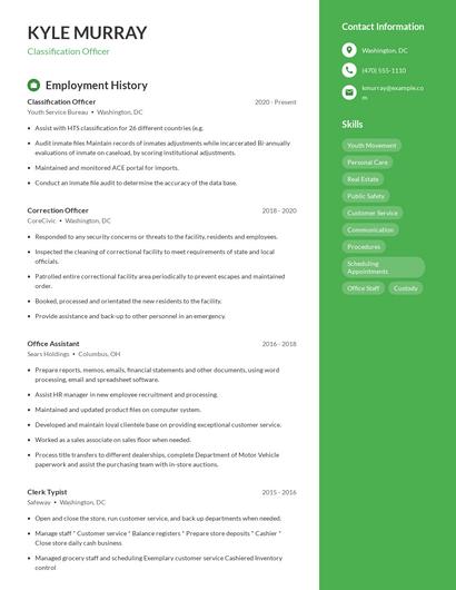 Classification Officer Resume