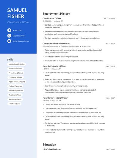 Classification Officer Resume