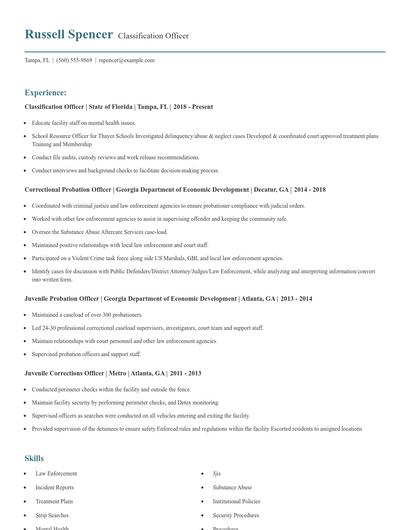Classification Officer Resume