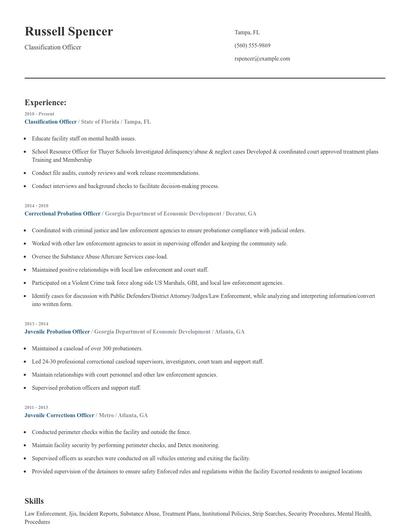 Classification Officer Resume