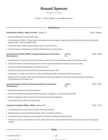 Classification Officer Resume