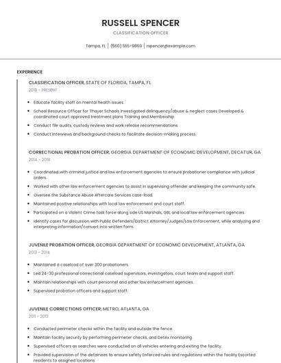 Classification Officer Resume