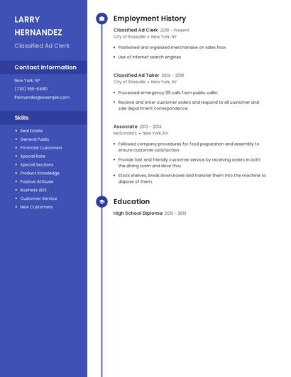 Classified Ad Clerk Resume