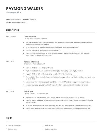 Classroom Aide Resume