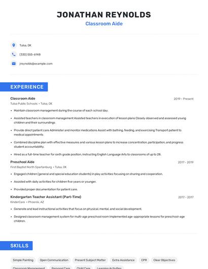 Classroom Aide Resume