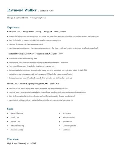 Classroom Aide Resume