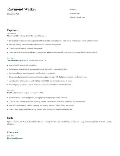 Classroom Aide Resume