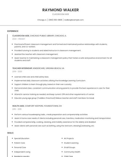 Classroom Aide Resume