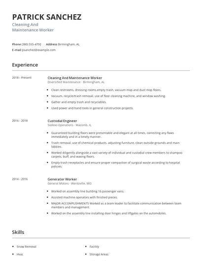 Cleaning And Maintenance Worker Resume