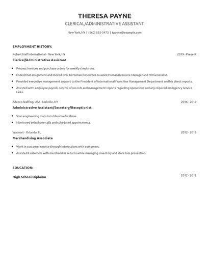 Clerical/Administrative Assistant Resume