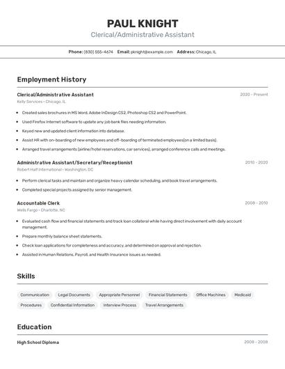 Clerical/Administrative Assistant Resume