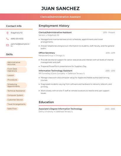 Clerical/Administrative Assistant Resume