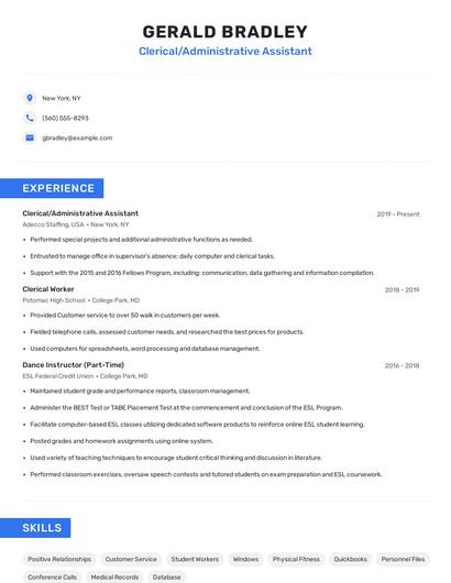 Clerical/Administrative Assistant Resume